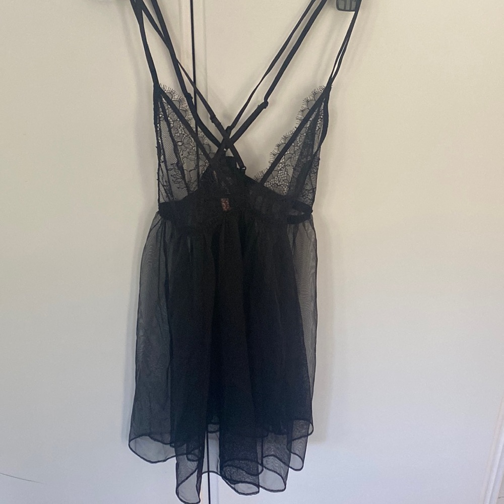 Victoria secret sexy babydoll nightgown lingerie black NWT Sz M lace